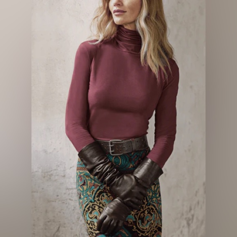 Peruvian Connection Extreme T-Neck Long Sleeve Top – Burgundy – Size L - Picture 2 of 6
